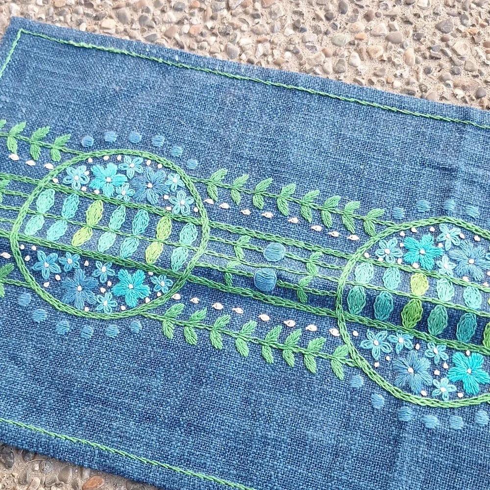 Vintage 70s Small Side Table Runner Hand Embroidered Hemp Boho Handmade